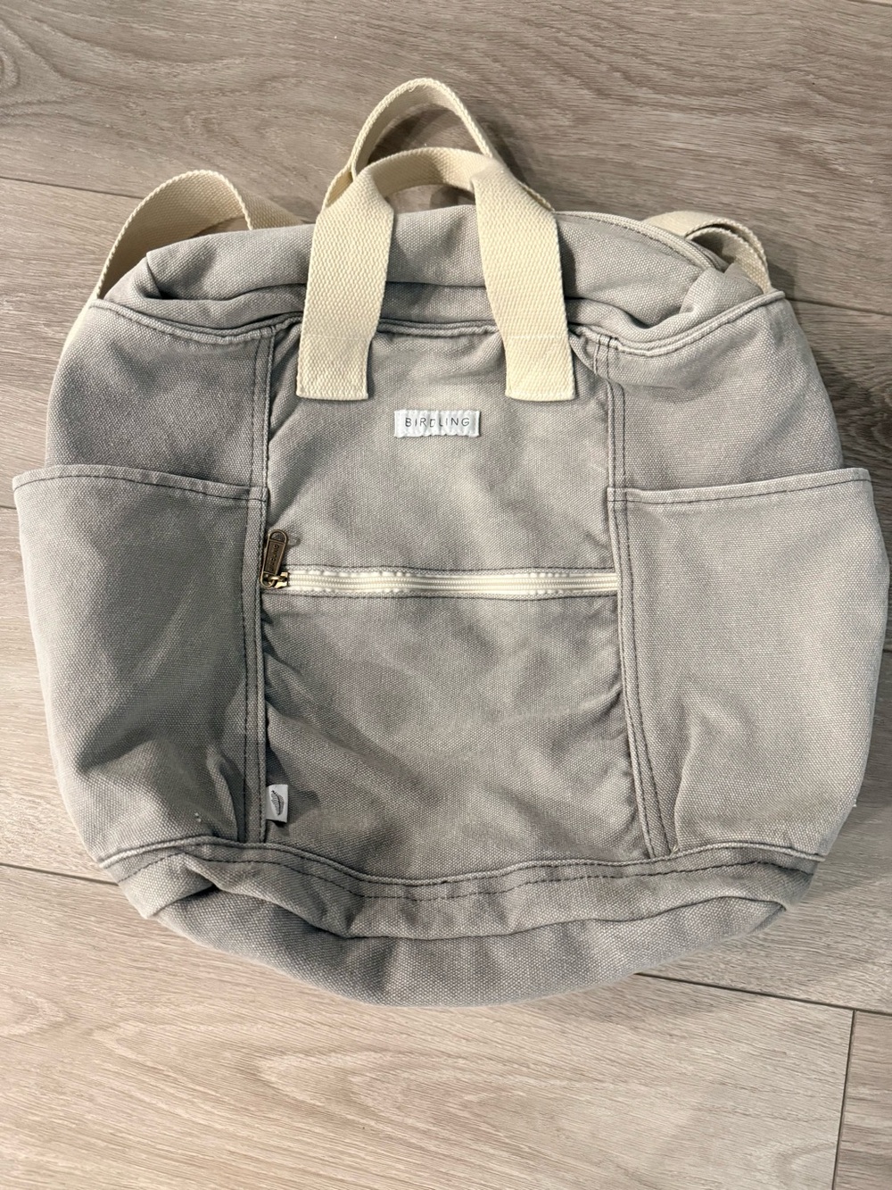 Everyday Canvas Backpack Tote in Light Gray with Cream Handles